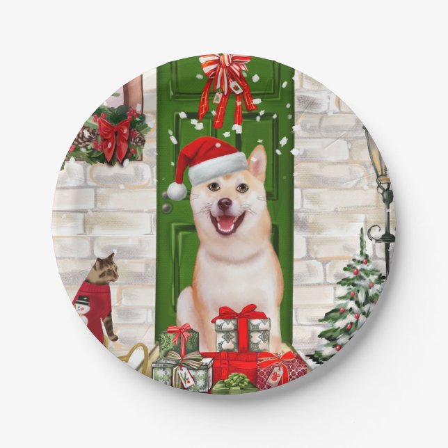 Shiba Inu Dog Christmas  Paper Plates (Front)