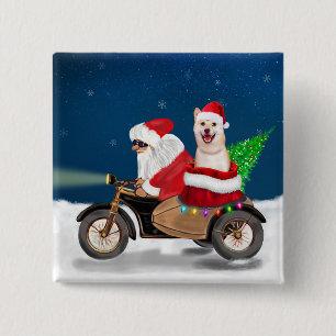 Shiba Inu Dog Christmas Santa Claus   Button