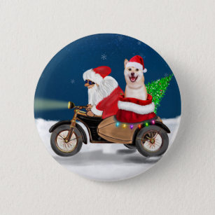 Shiba Inu Dog Christmas Santa Claus   Button