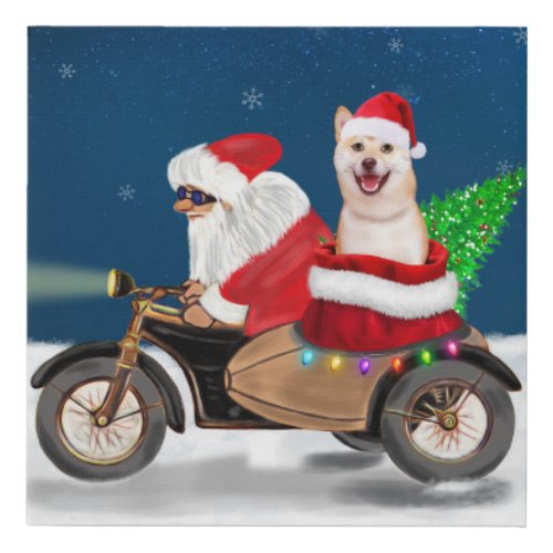 Shiba Inu Dog Christmas Santa Claus   Faux Canvas Print