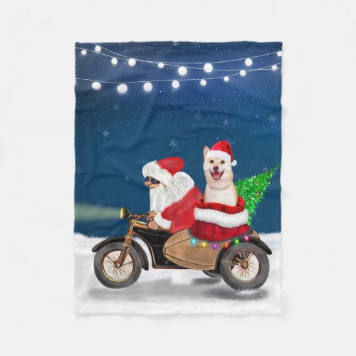 Shiba Inu Dog Christmas Santa Claus   Fleece Blanket