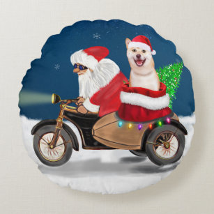 Shiba Inu Dog Christmas Santa Claus   Round Pillow