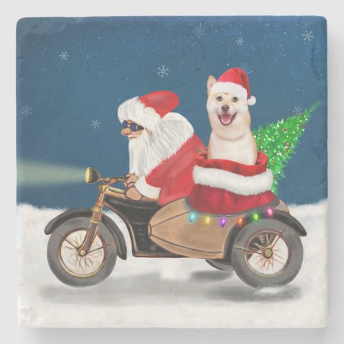 Shiba Inu Dog Christmas Santa Claus   Stone Coaster