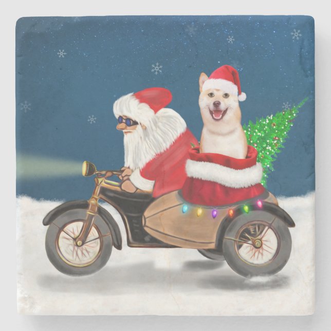 Shiba Inu Dog Christmas Santa Claus   Stone Coaster (Front)