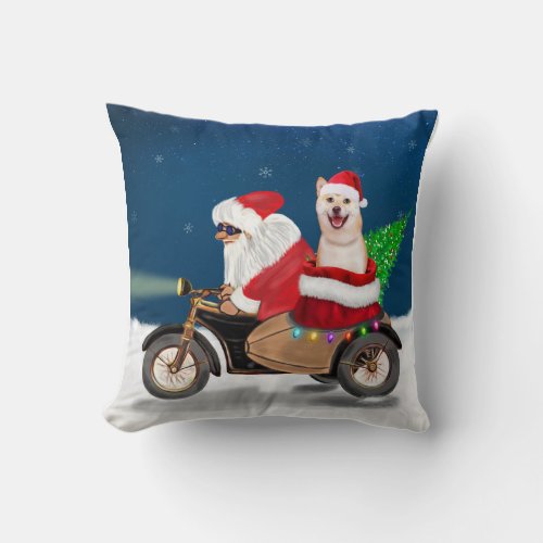 Shiba Inu Dog Christmas Santa Claus  Throw Pillow