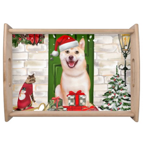 Shiba Inu Dog Christmas  Serving Tray
