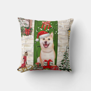 Shiba Inu Dog Christmas Throw Pillow