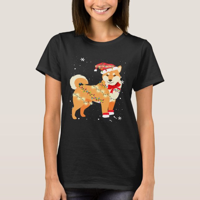 Shiba Inu Dog Christmas Tree Xmas Mom Dad T-Shirt (Front)