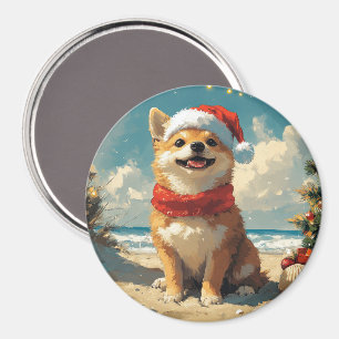 Shiba Inu Dog Christmas Vintage Beach Magnet