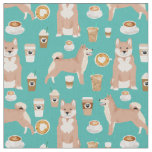 shiba inu dog coffee turquoise fabric