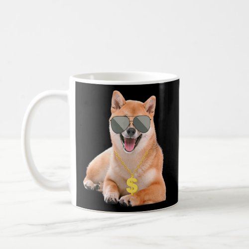 Shiba Inu Dog Design Sunglasses and Chain Cryptocu Coffee Mug