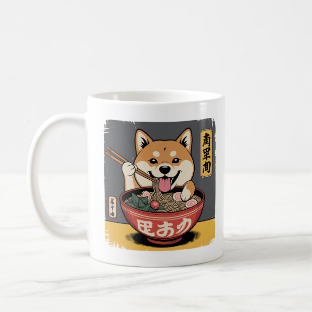 Shiba Inu Dog Eating Ramen  Coffee Mug (Left)