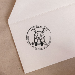 Shiba Inu Dog Family Return Address Rubber Stamp