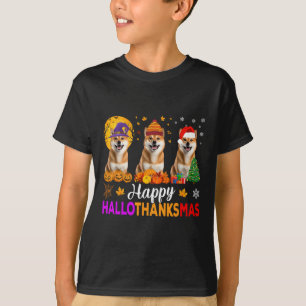 Shiba Inu Dog Halloween Christmas Hallothanksmas 1 T-Shirt