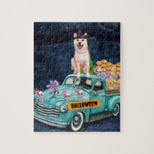 Shiba Inu Dog Halloween Truck Scary Night Jigsaw Puzzle