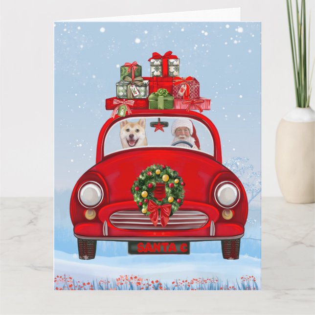 Shiba Inu Dog In Car With Santa Claus Card (Front)