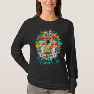 Shiba Inu Dog In Easter Eggs Basket Bunnies Happy T-Shirt