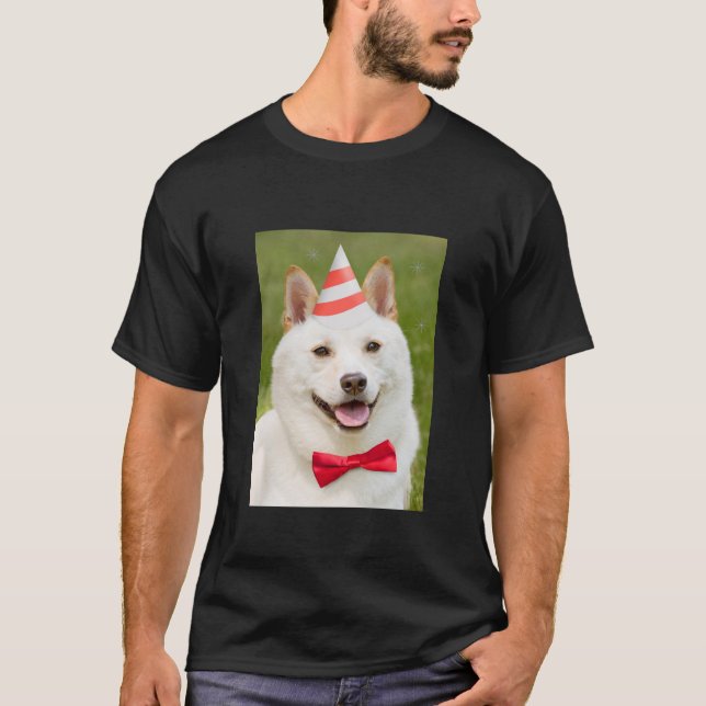Shiba Inu Dog In Party Hat T-Shirt (Front)