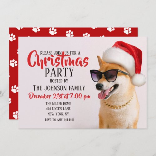 Shiba Inu dog in Santa Claus red hats        Invitation