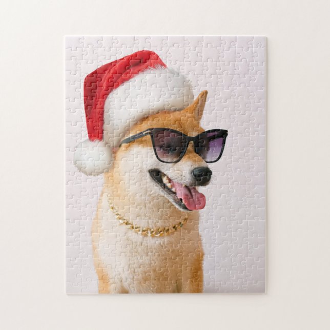 Shiba Inu dog in Santa Claus red hats Jigsaw Puzzle (Vertical)