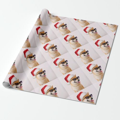 Shiba Inu dog in Santa Claus red hats Wrapping Paper