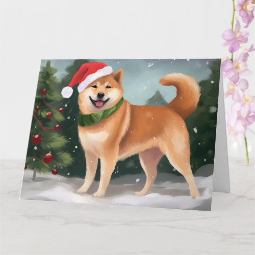 Shiba Inu Dog in Snow Christmas Card