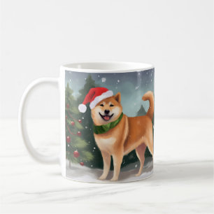 Shiba Inu Dog in Snow Christmas Coffee Mug