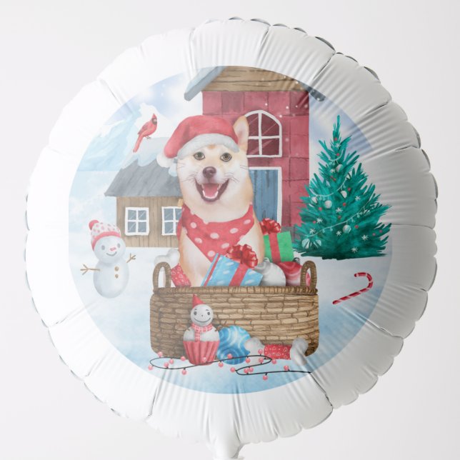 Shiba Inu Dog In snow Christmas Dog House Balloon (Front)