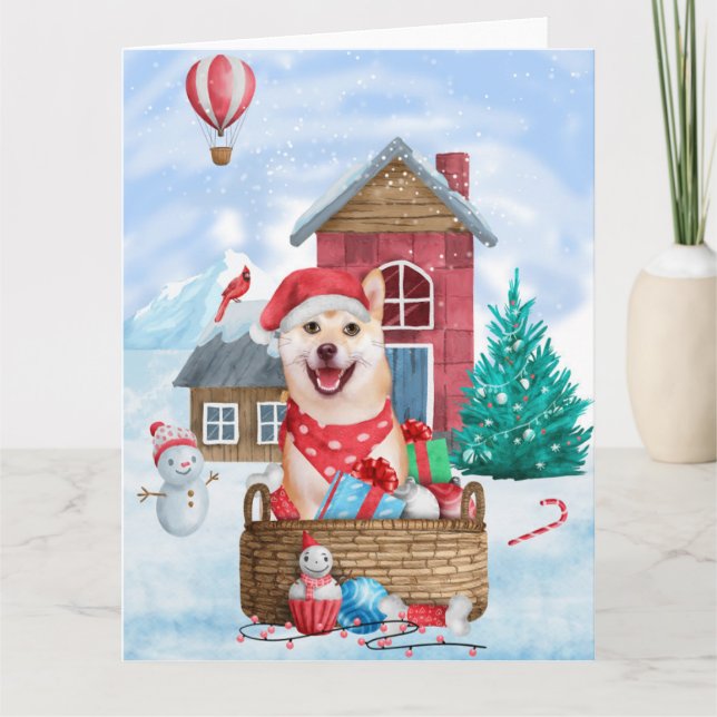 Shiba Inu Dog In snow Christmas Dog House Card (Front)