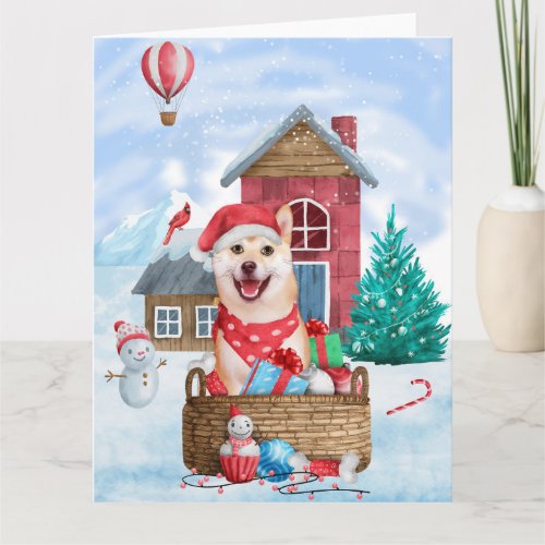 Shiba Inu Dog In snow Christmas Dog House Card