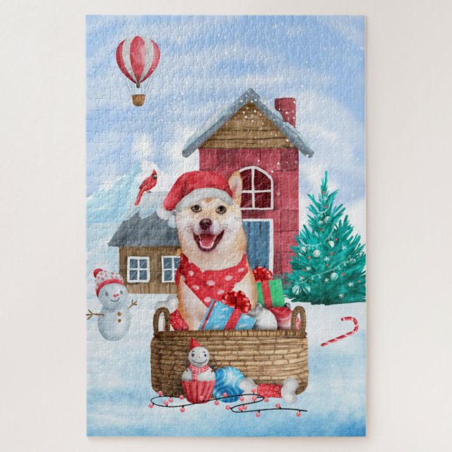Shiba Inu Dog In snow Christmas Dog House Jigsaw Puzzle (Vertical)