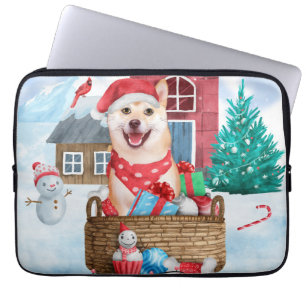 Shiba Inu Dog In snow Christmas Dog House Laptop Sleeve