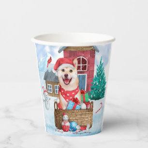Shiba Inu Dog In snow Christmas Dog House Paper Cups