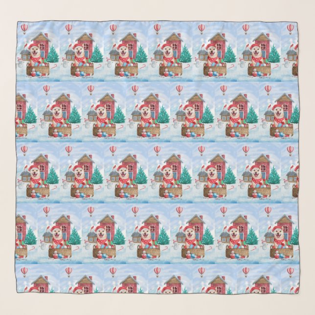 Shiba Inu Dog In snow Christmas Dog House Scarf (Front)