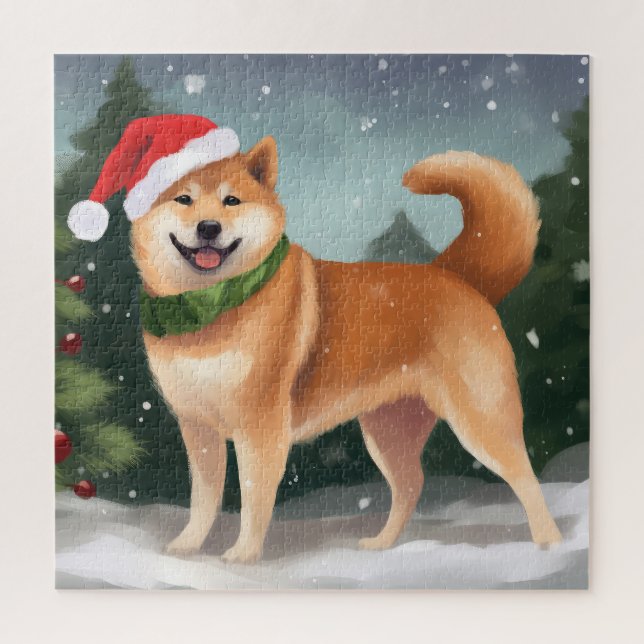Shiba Inu Dog in Snow Christmas Jigsaw Puzzle (Vertical)