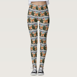 Shiba Inu Dog in Snow Christmas Leggings