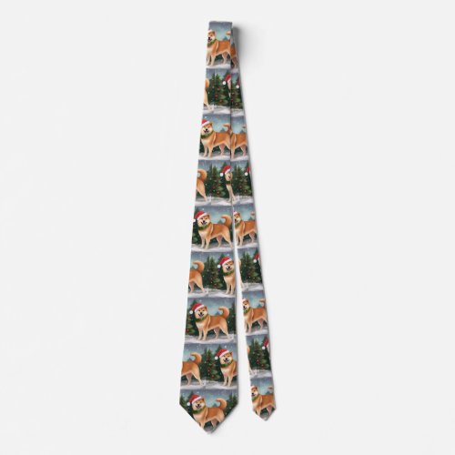 Shiba Inu Dog in Snow Christmas Neck Tie