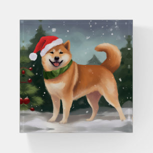 Shiba Inu Dog in Snow Christmas Paperweight