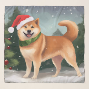 Shiba Inu Dog in Snow Christmas Scarf