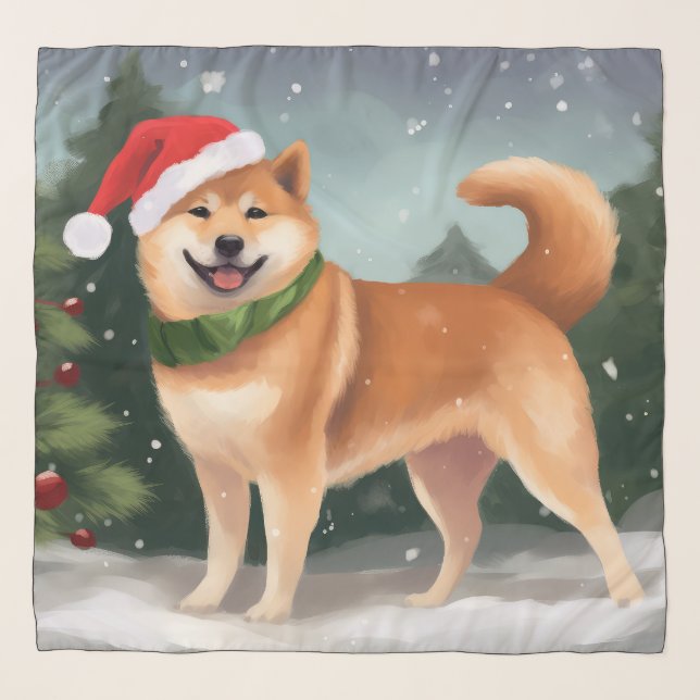 Shiba Inu Dog in Snow Christmas Scarf (Front)