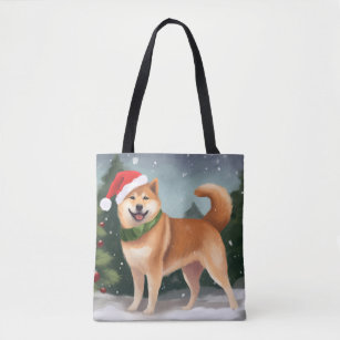 Shiba Inu Dog in Snow Christmas Tote Bag