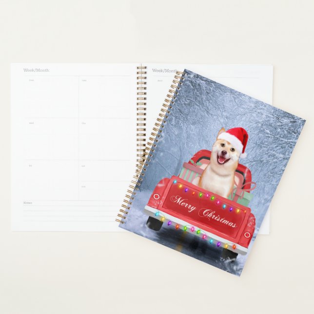 Shiba Inu Dog in Snow sitting in Christmas Truck  Planner (Display)