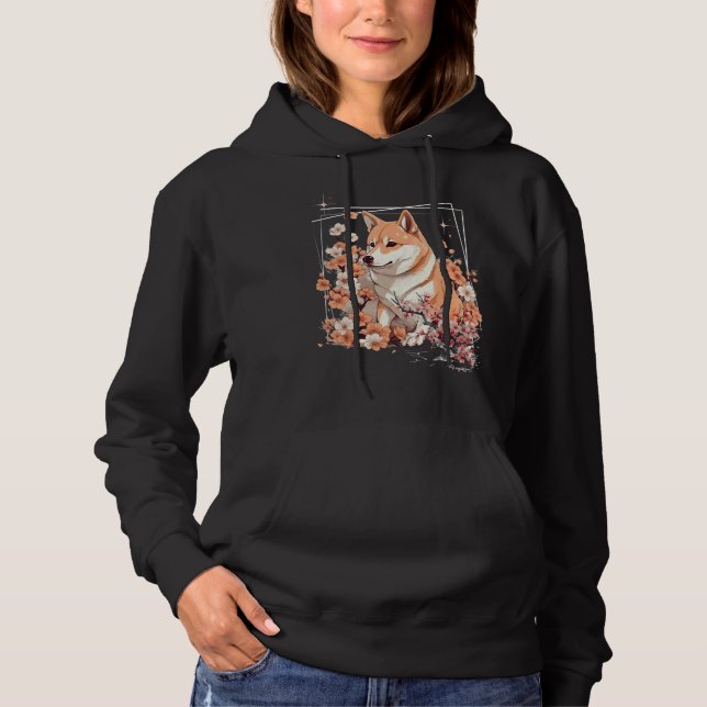 Shiba Inu Dog Japanese Cherry Blossom Sakura Flowe Hoodie (Front)