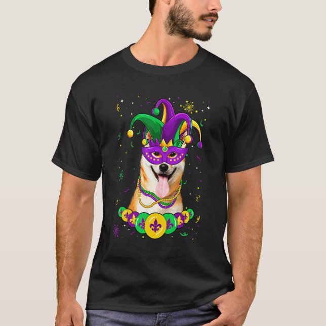 Shiba Inu Dog Lover Mardi Gras Carnival Funny Mask T-Shirt (Front)