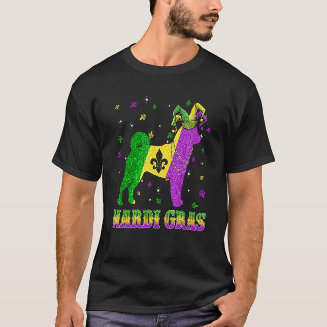 Shiba Inu Dog Mardi Gras Carnival Jester Beads T-Shirt (Front)