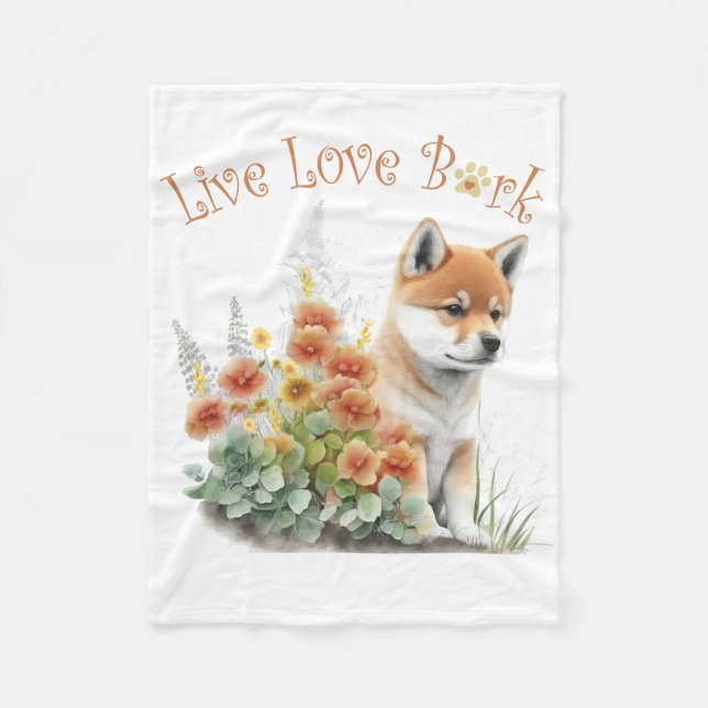 Shiba Inu Dog Mom Floral Fleece Blanket (Front)
