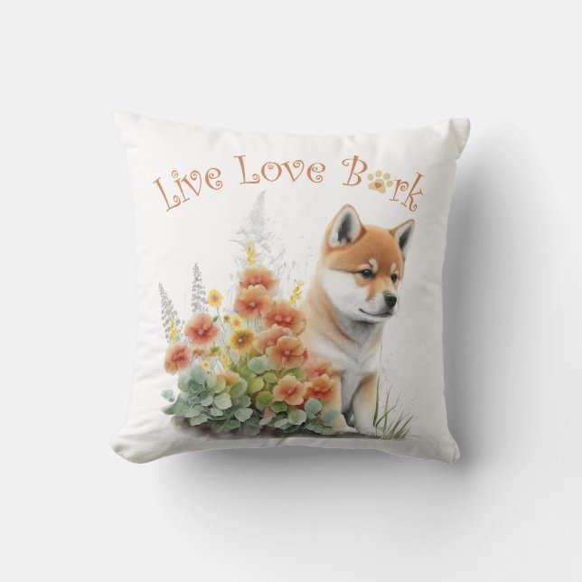 Shiba Inu Dog Mom Floral Throw Pillow (Front)