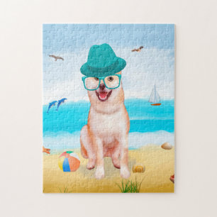 Shiba Inu Dog on Beach Jigsaw Puzzle