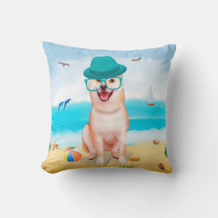  Shiba Inu Dog on Beach  Throw Pillow