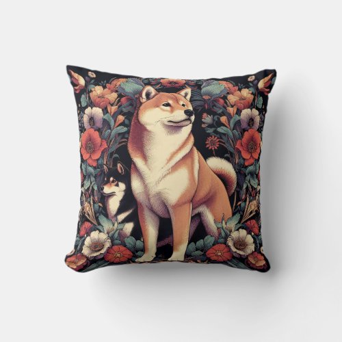 Shiba Inu Dog Pillow William Morris Inspired